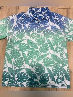 Tommy Bahama Blue Tropical Leaf Polo